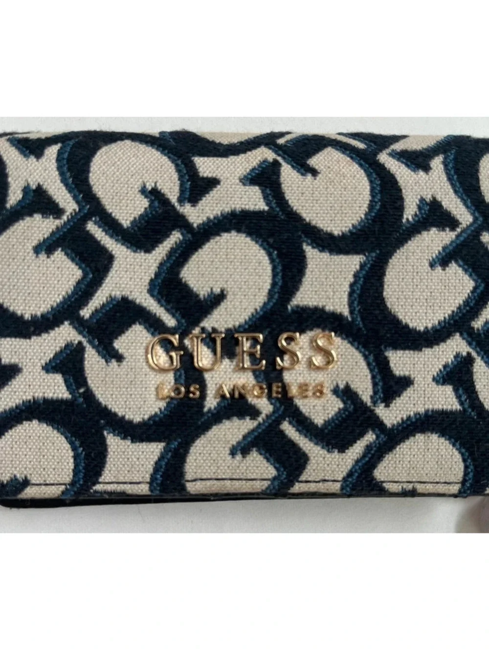 GUESS Los Angeles Monogram Women's Slim Wallet Clutch Black/Beige Elegant 5.5”